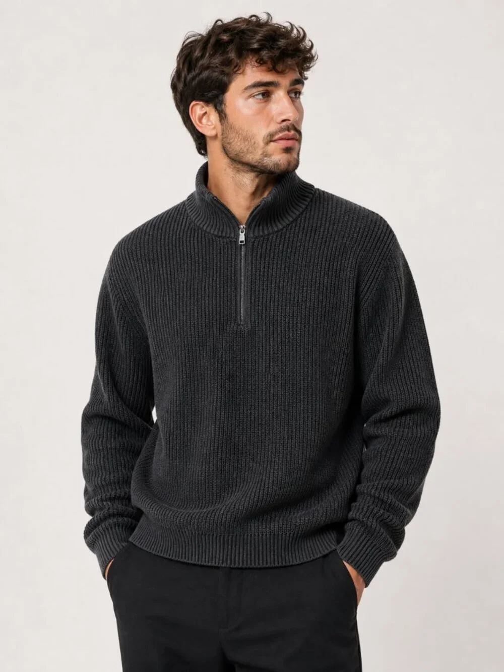 OLD NAVY Cotton Knit Sweater Zip Charcoal Gray XL